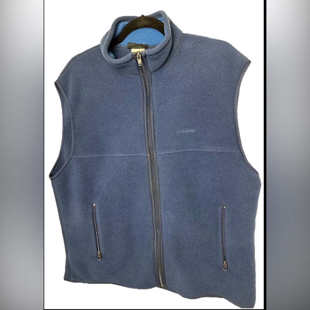 PATAGONIA Synchilla Blue Fleece Vest Jacket Coat Zippered Pockets Layering Prep